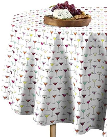 מוצרי טקסטיל בד מרטיניס שולחן | מפת שולחן עגולה עם קוקטייל | 120 עגול | רחיצה מכונה ועמידה בכתמים